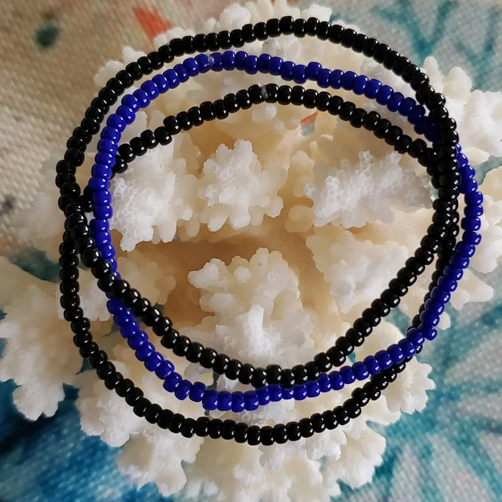 Seed Bead Stack Stretch Bracelets "Blue Line" - Picture 10 of 16